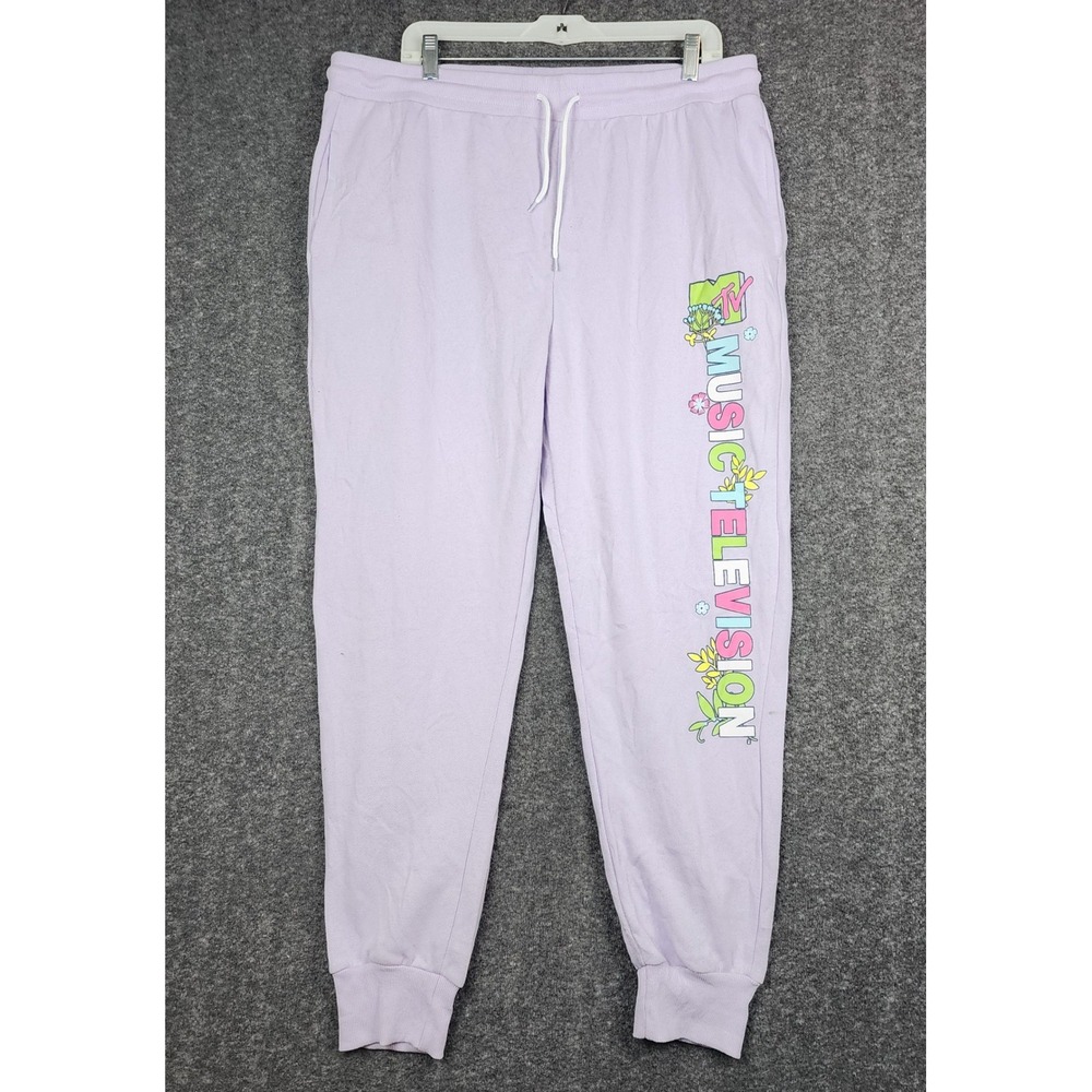 MTV Joggers Women XXXL Lavender Music Television Graphic Floral Sweatpants